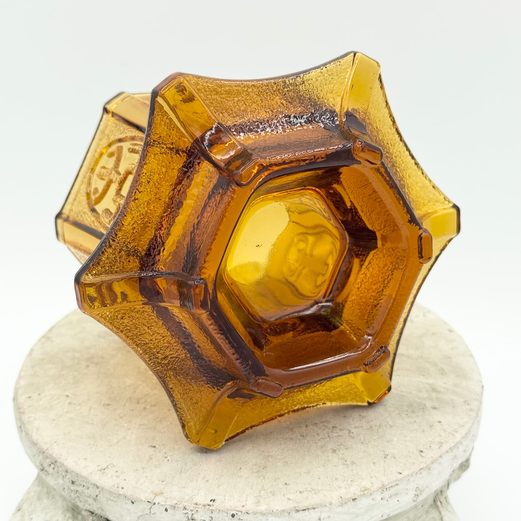Vintage Homco Amber Art Glass Pagoda Fairy Lamp Candle Holder