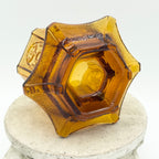 Vintage Homco Amber Art Glass Pagoda Fairy Lamp Candle Holder