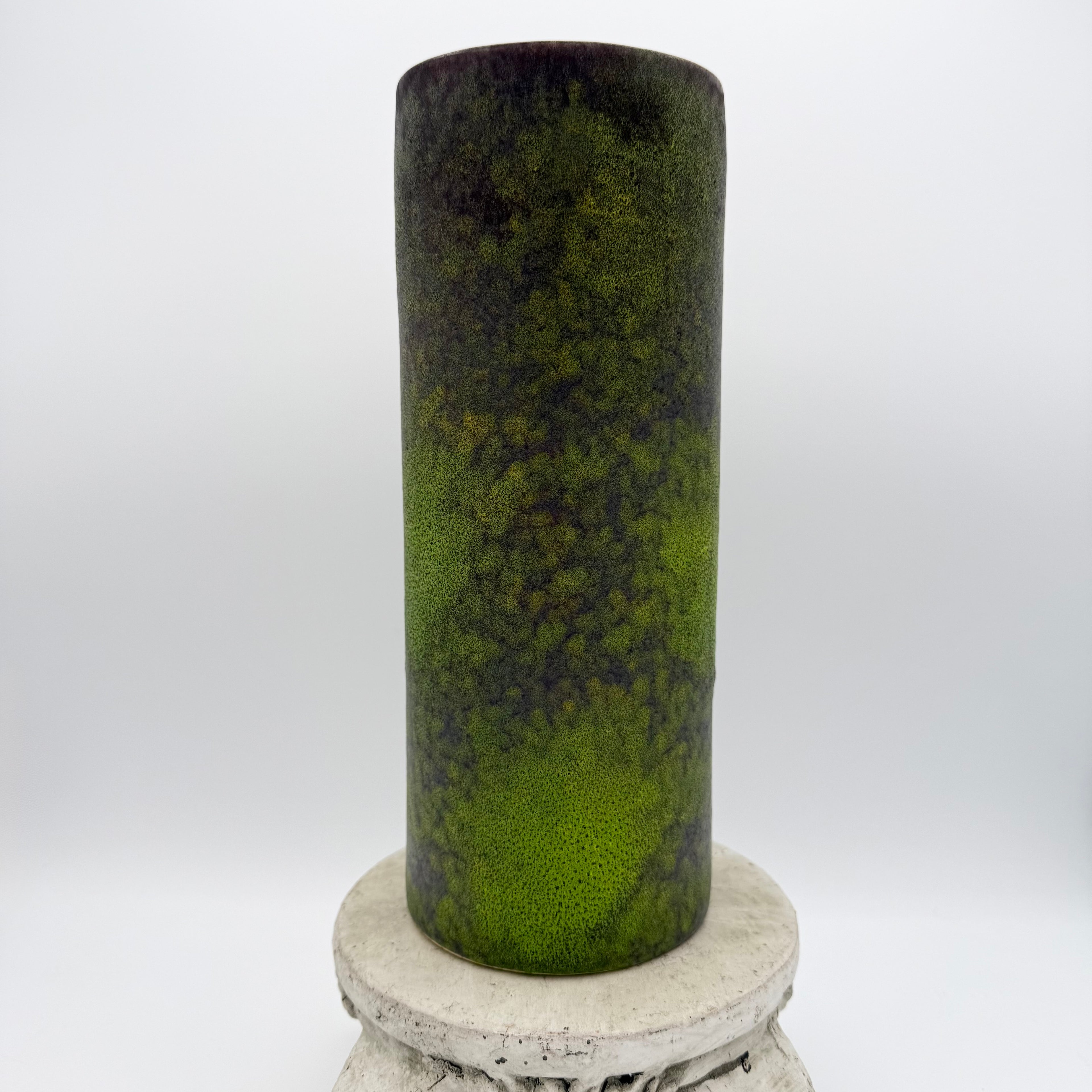 Green and Brown Speckled Ceramic Vintage Cylinder Vase