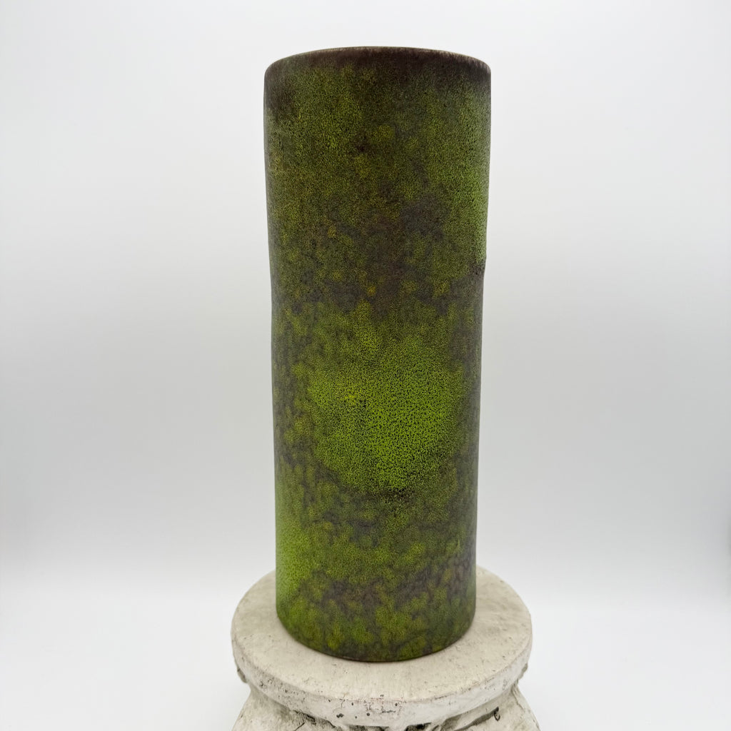 Vintage Green and Brown Speckled Ceramic Vintage Cylinder Vase