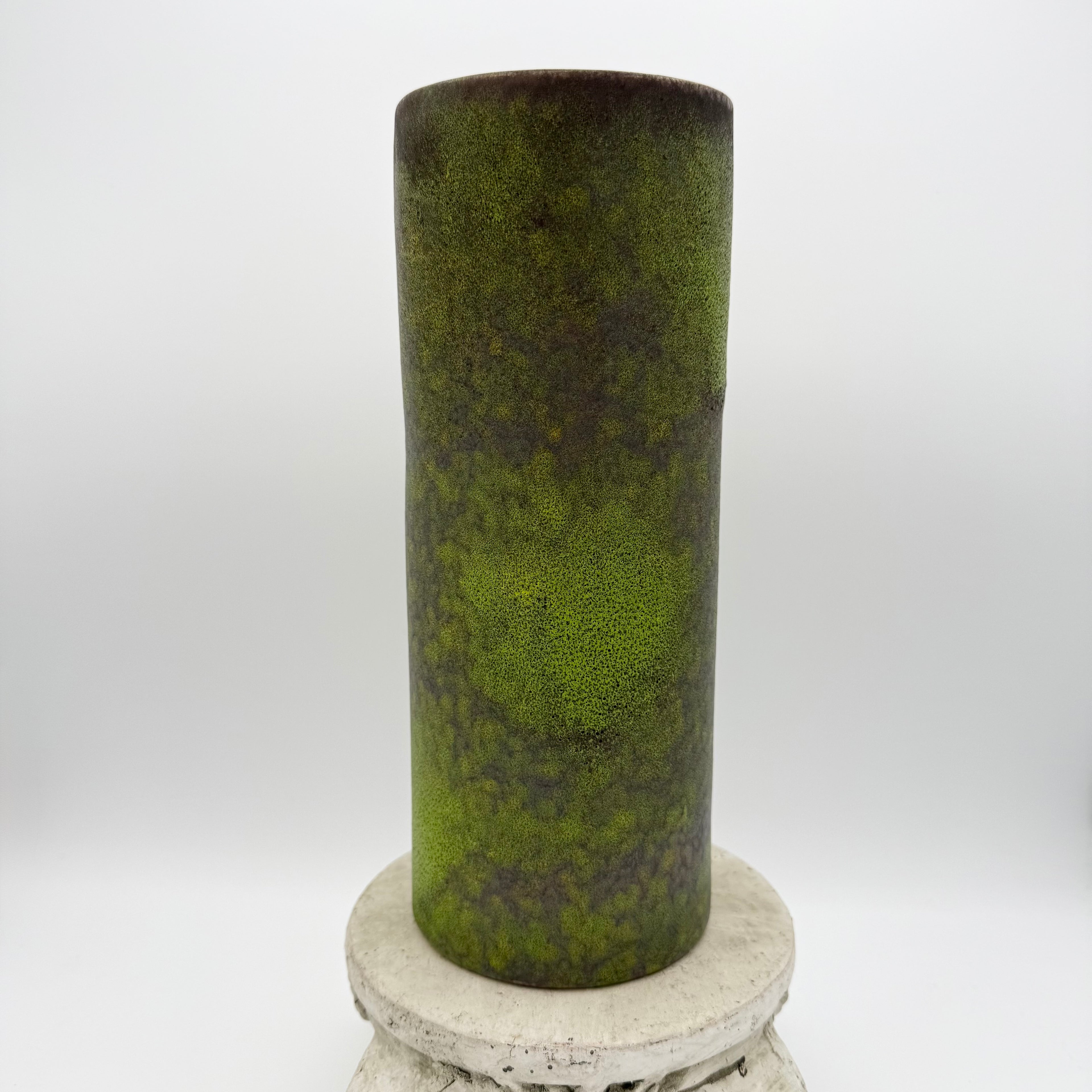 Green and Brown Speckled Ceramic Vintage Cylinder Vase