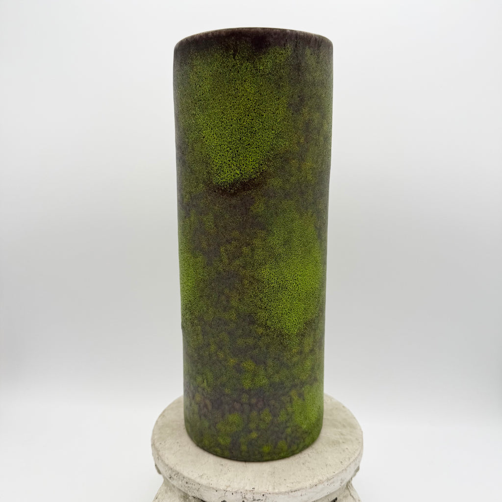 Vintage Green and Brown Speckled Ceramic Vintage Cylinder Vase
