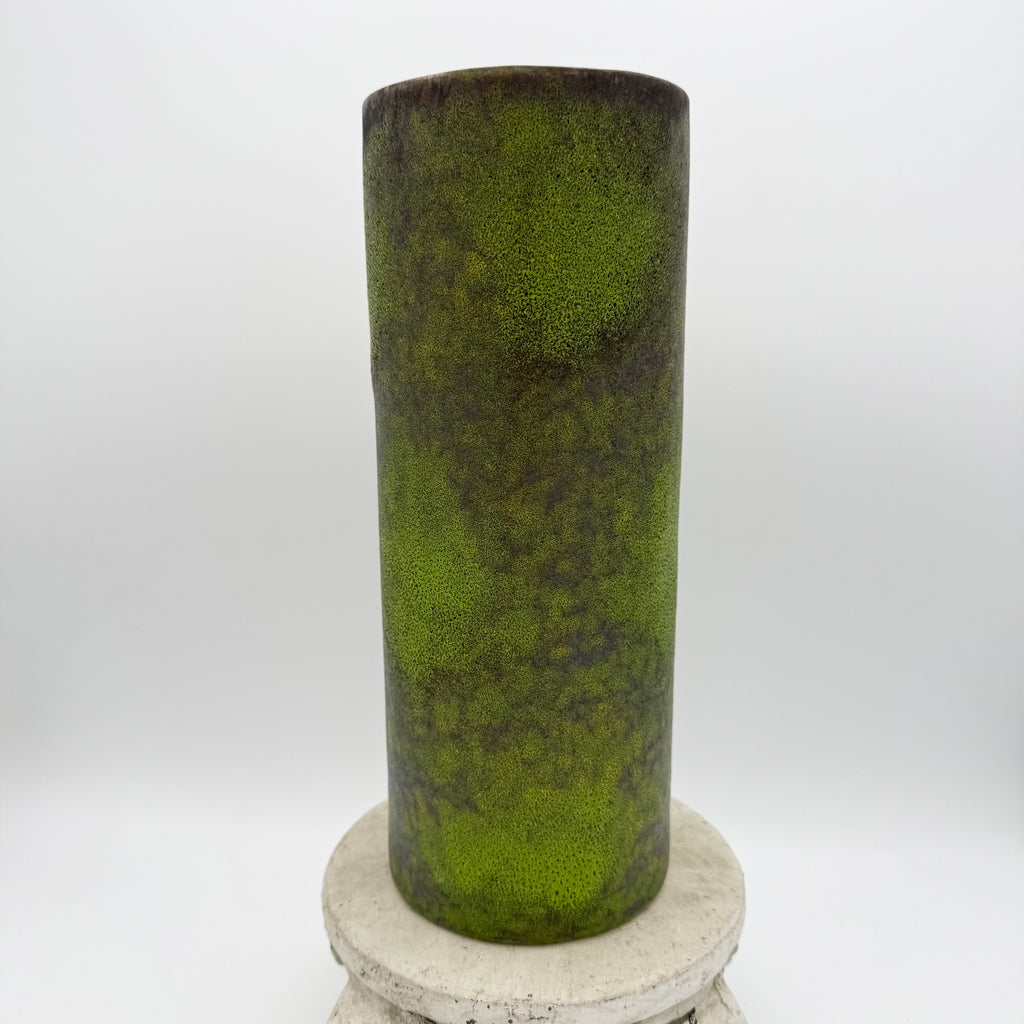 Vintage Green and Brown Speckled Ceramic Vintage Cylinder Vase