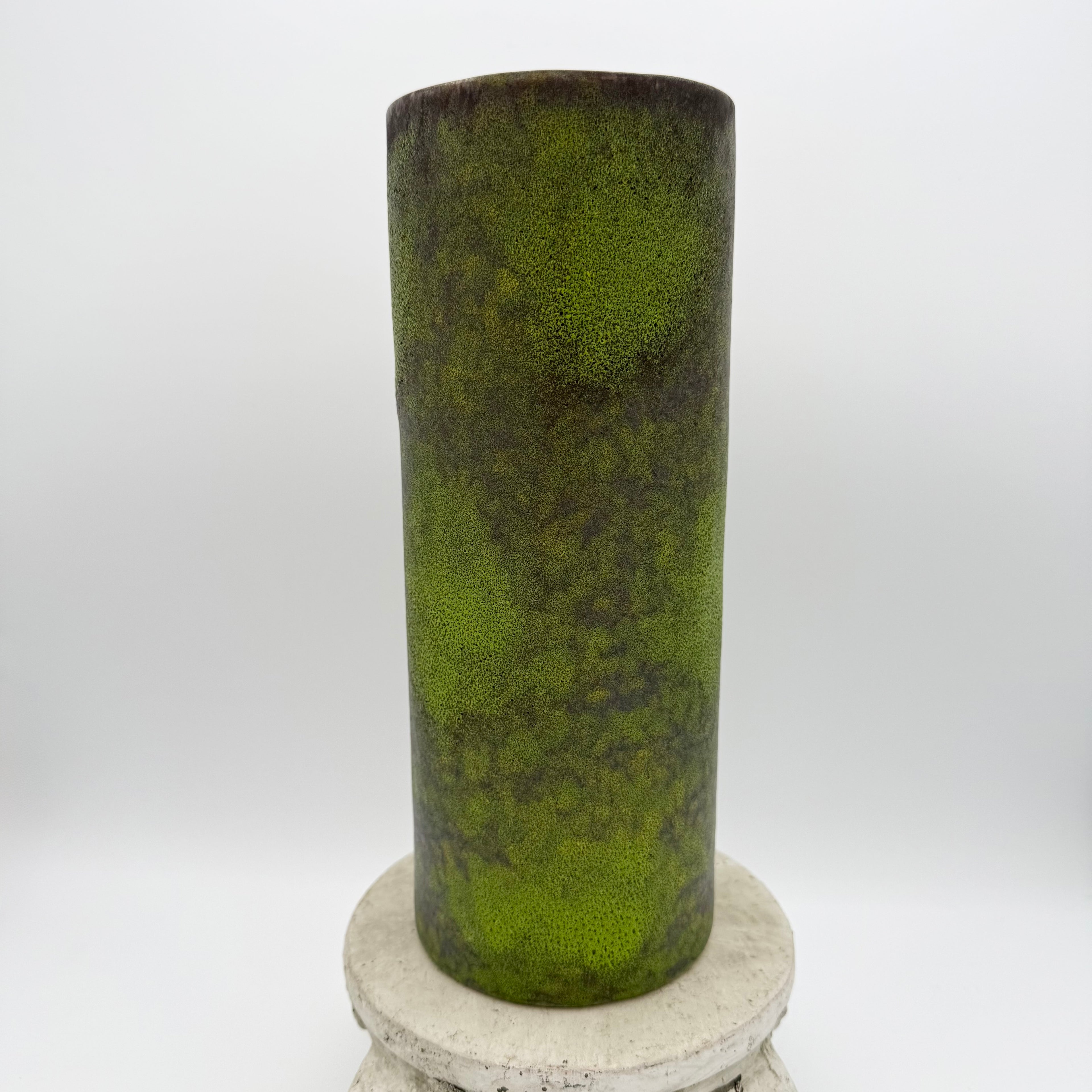 Green and Brown Speckled Ceramic Vintage Cylinder Vase