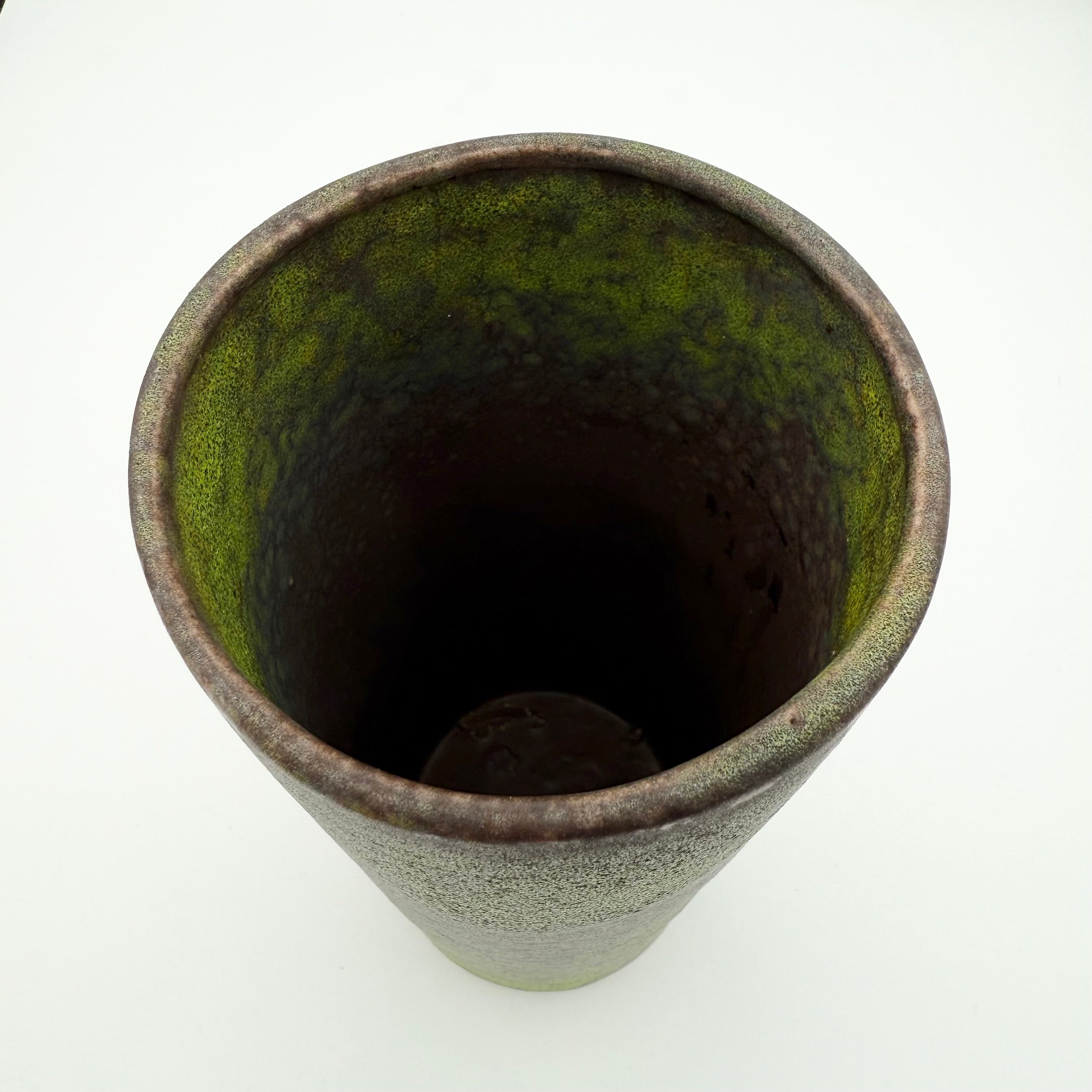 Green and Brown Speckled Ceramic Vintage Cylinder Vase