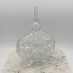 Antique American Brilliant Cut Glass Large Footed Oval Candy Dish With Ornate Lid
