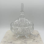 Antique American Brilliant Cut Glass Large Footed Oval Candy Dish With Ornate Lid