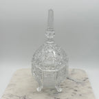 Antique American Brilliant Cut Glass Large Footed Oval Candy Dish With Ornate Lid