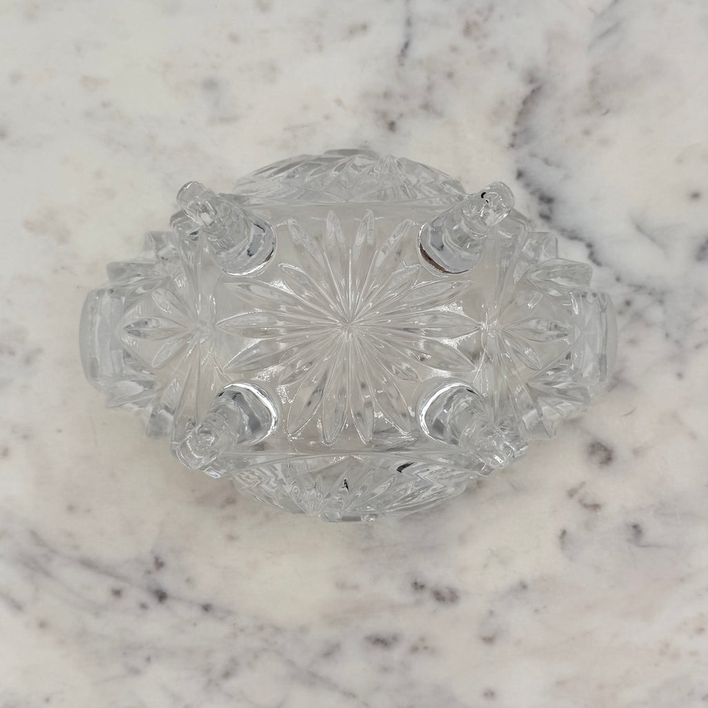 Antique American Brilliant Cut Glass Large Footed Oval Candy Dish With Ornate Lid