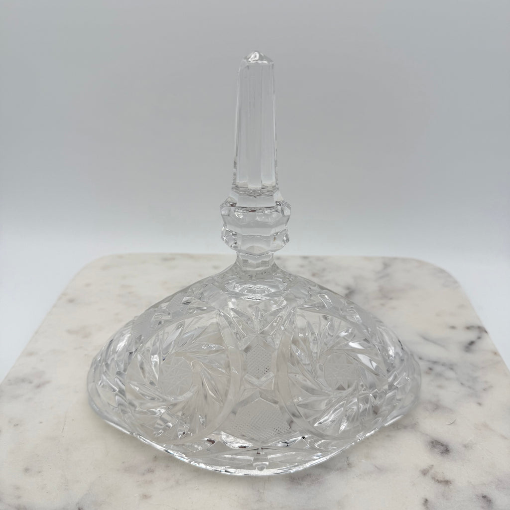 Antique American Brilliant Cut Glass Large Footed Oval Candy Dish With Ornate Lid
