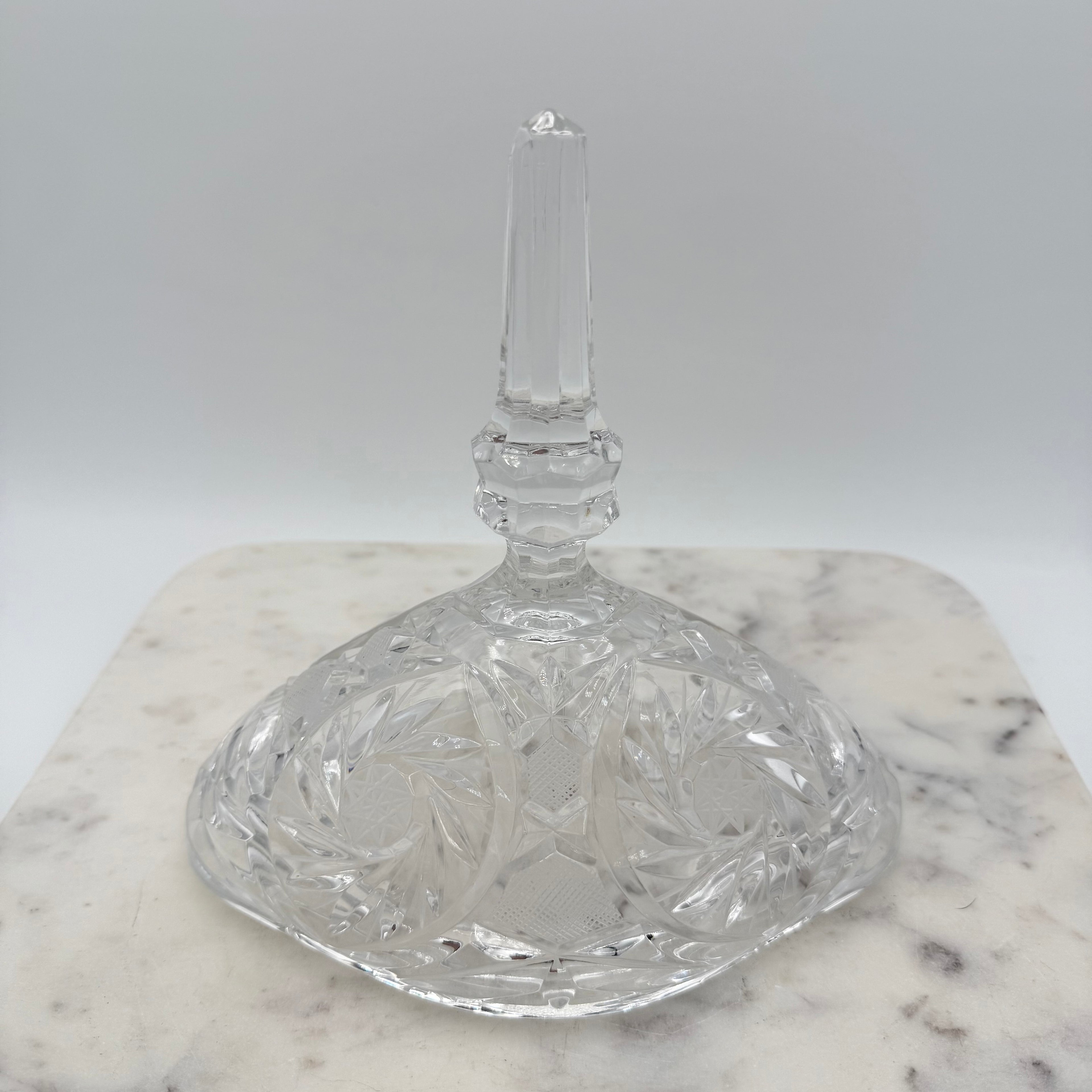 Antique American Brilliant Cut Glass Large Footed Oval Candy Dish With Ornate Lid