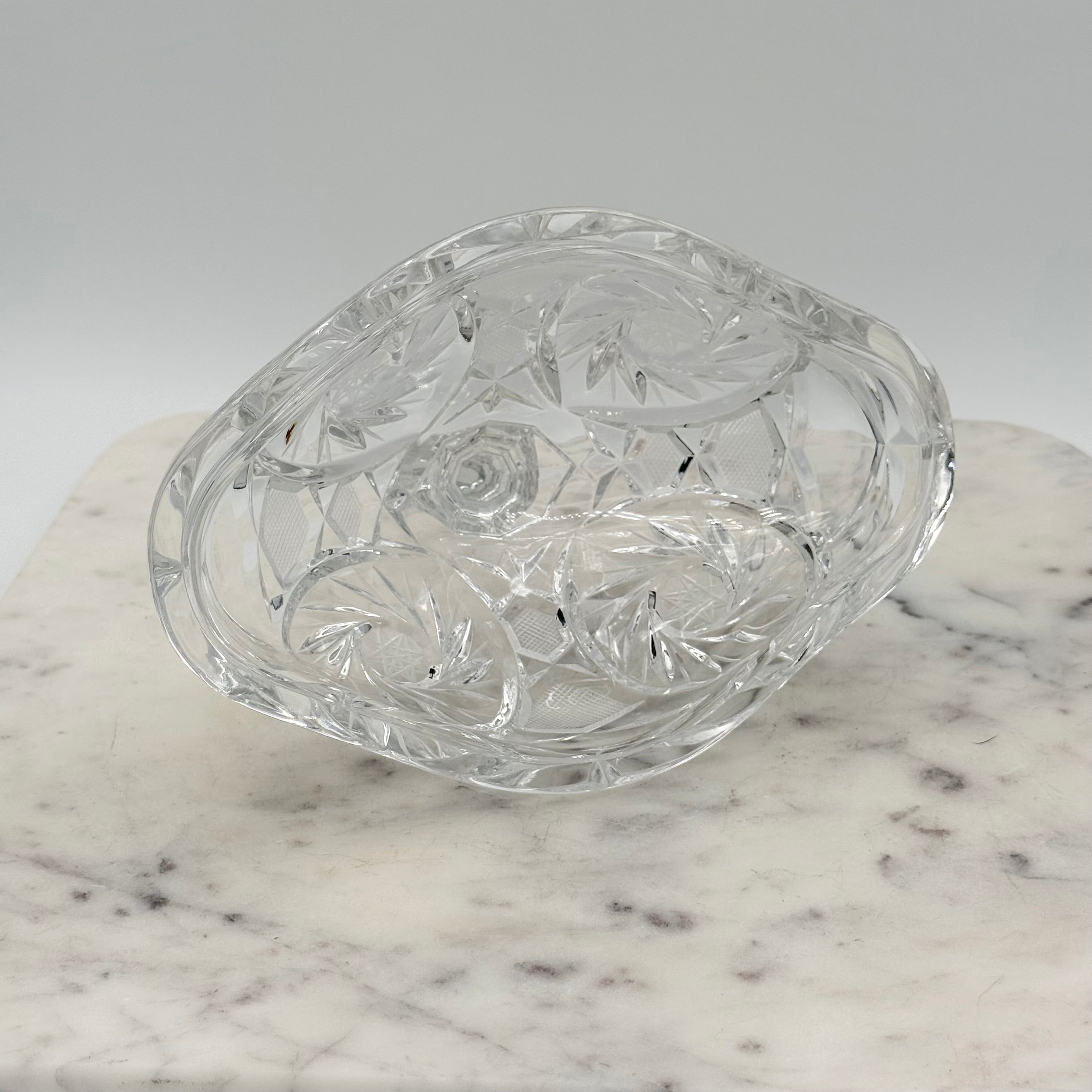 Antique American Brilliant Cut Glass Large Footed Oval Candy Dish With Ornate Lid