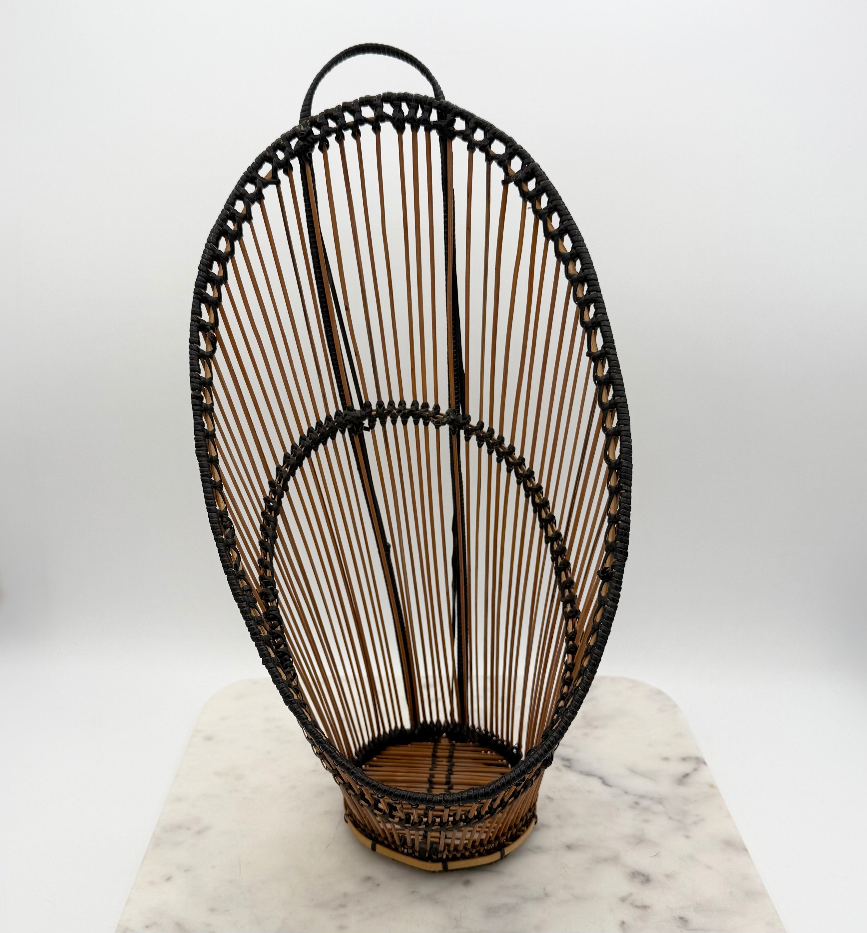 Two Tone Brown and Black Reed Woven Wall Pocket Basket