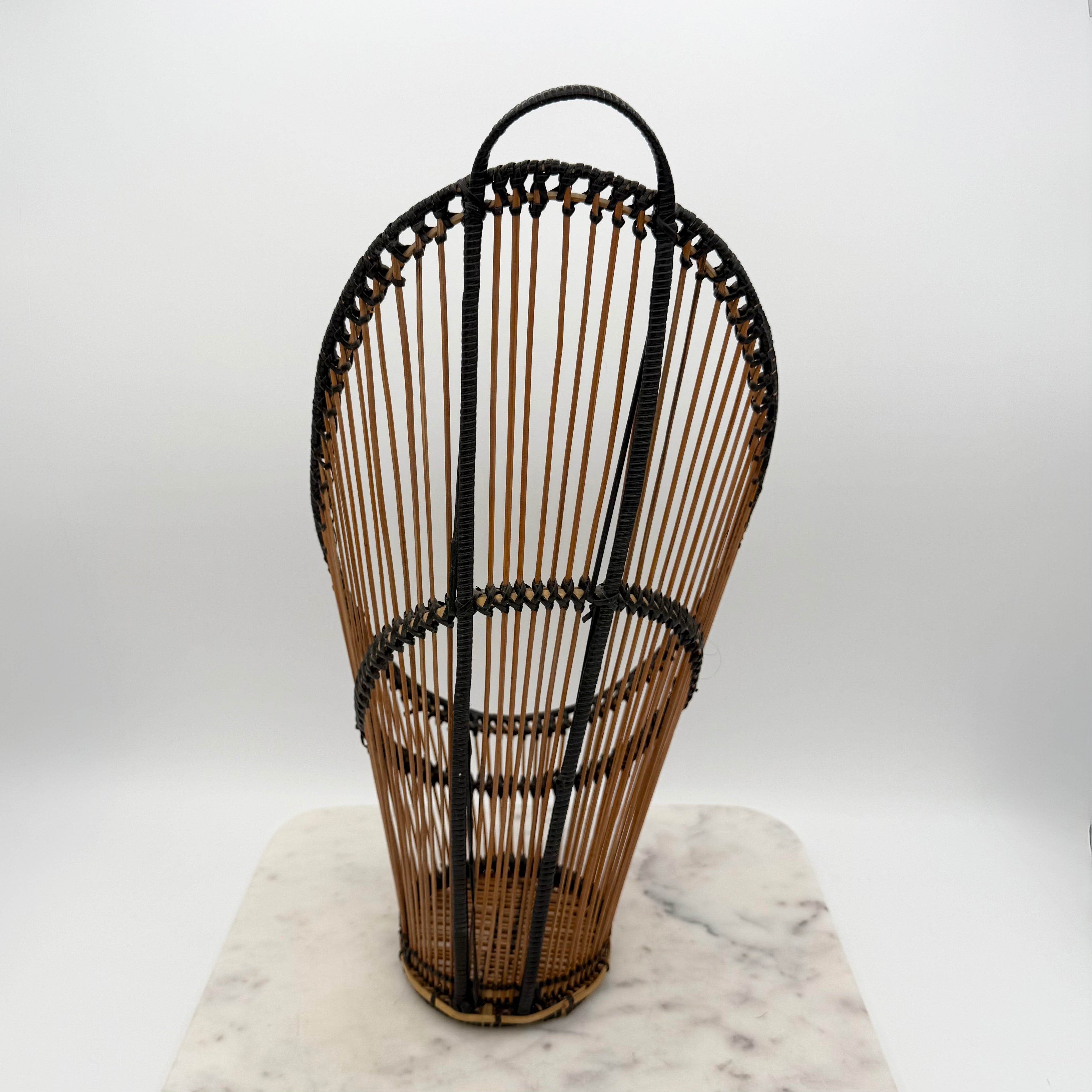 Two Tone Brown and Black Reed Woven Wall Pocket Basket