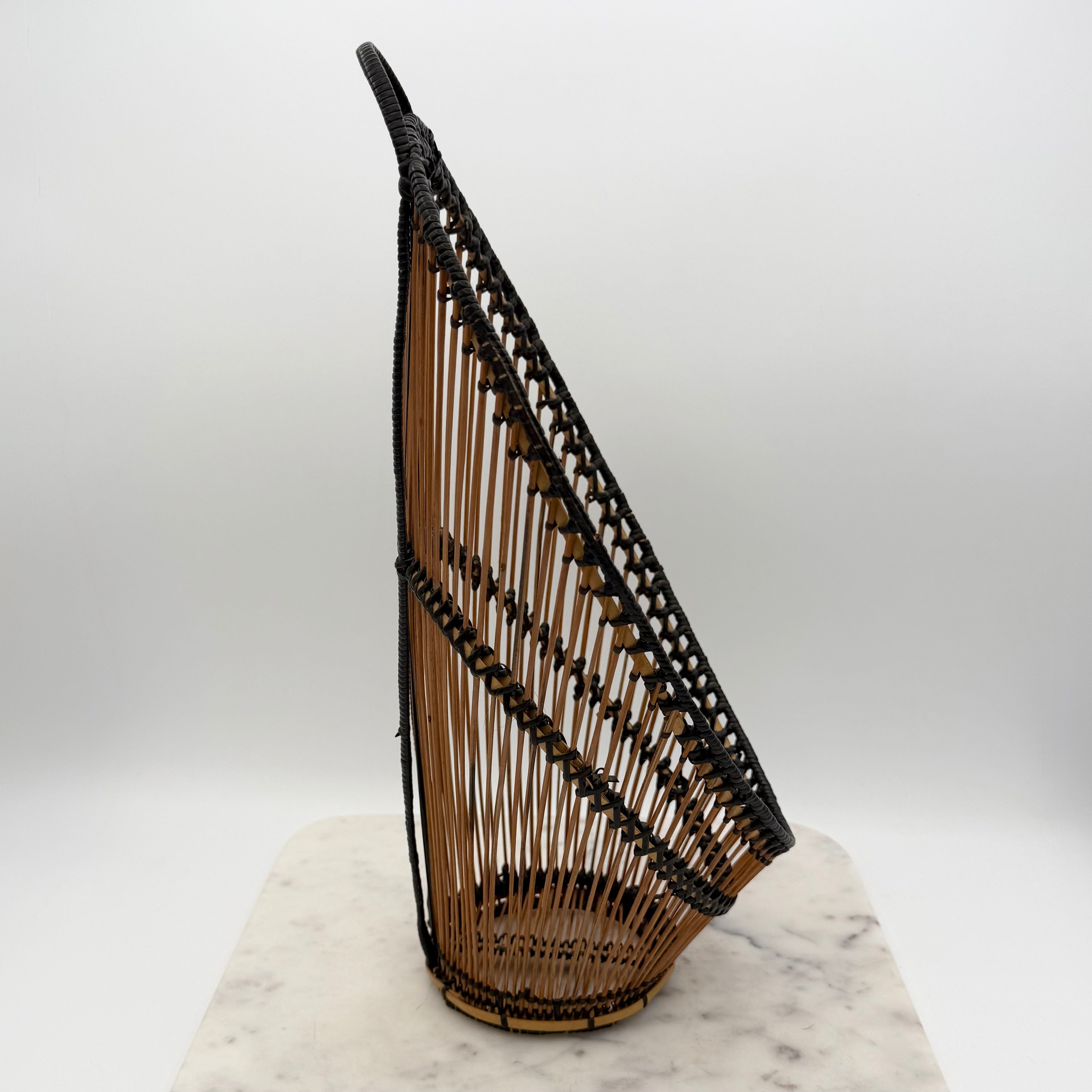 Two Tone Brown and Black Reed Woven Wall Pocket Basket