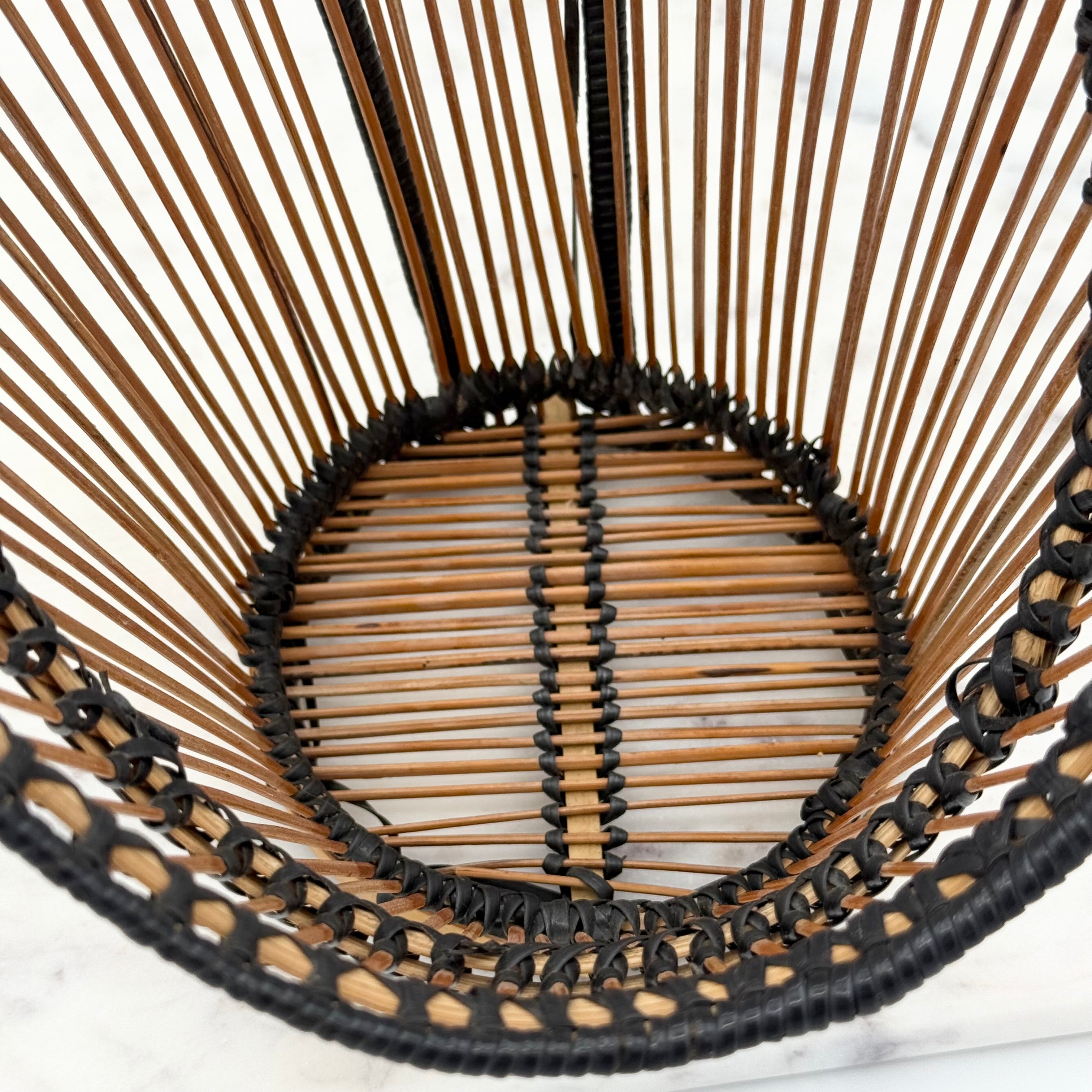 Two Tone Brown and Black Reed Woven Wall Pocket Basket