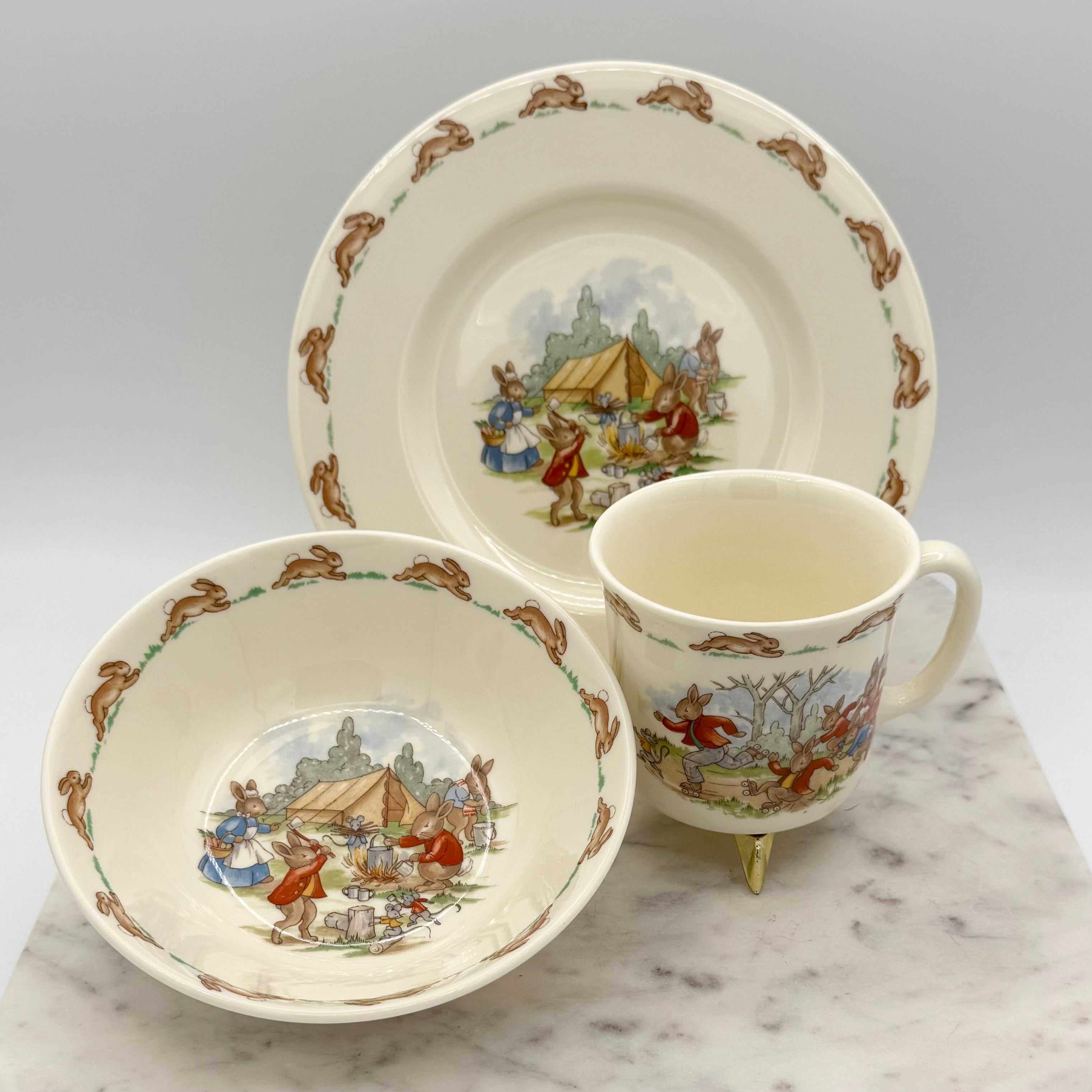 Vintage Campsite Royal Dalton Bunnykins Rabbit / Bunny Plate, Bowl and Cup Set