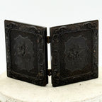 Antique Gutta Percha Frame with Green Velvet Interior and Woman's Photo