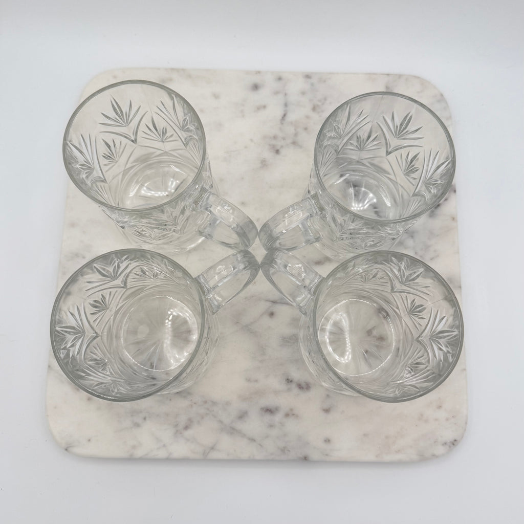 Vintage Paul Sebastian 24% Lead Crystal Coffee Cut Facet Leaf Design, Set of 4