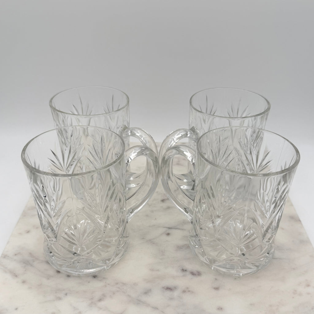 Vintage Paul Sebastian 24% Lead Crystal Coffee Cut Facet Leaf Design, Set of 4
