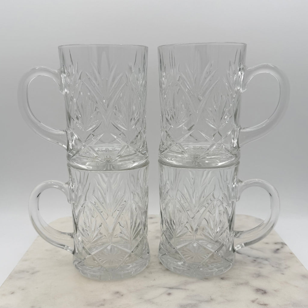 Vintage Paul Sebastian 24% Lead Crystal Coffee Cut Facet Leaf Design, Set of 4