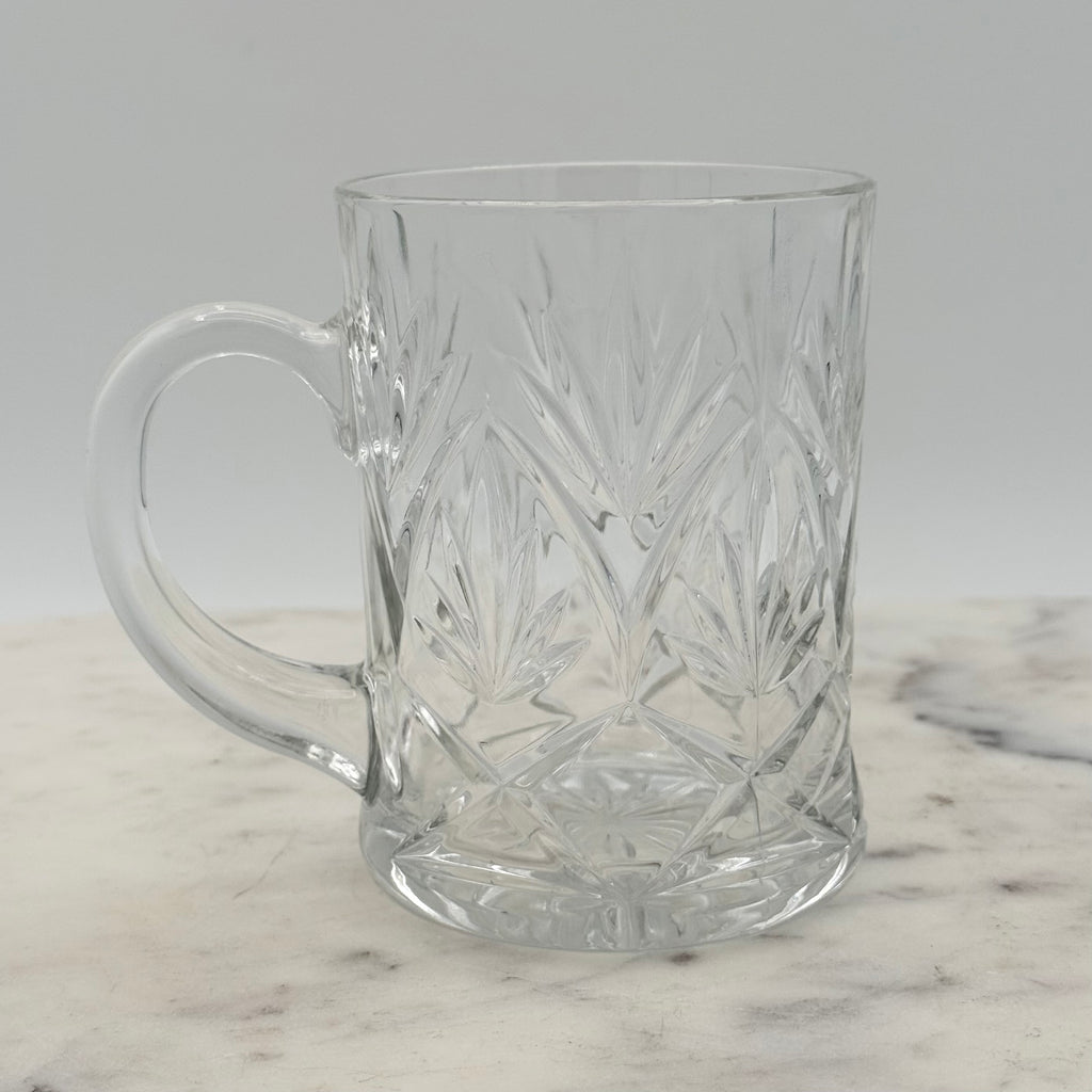 Vintage Paul Sebastian 24% Lead Crystal Coffee Cut Facet Leaf Design, Set of 4