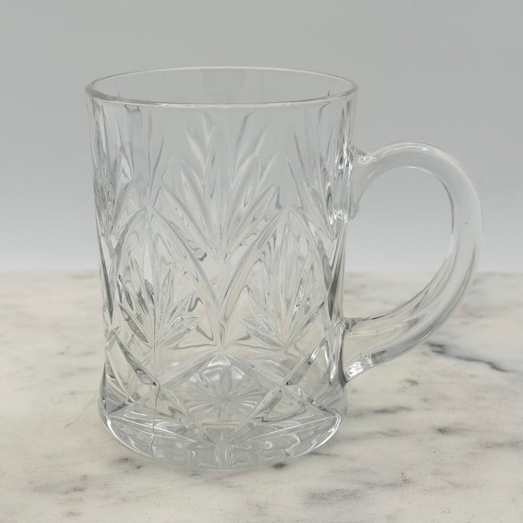 Vintage Paul Sebastian 24% Lead Crystal Coffee Cut Facet Leaf Design, Set of 4